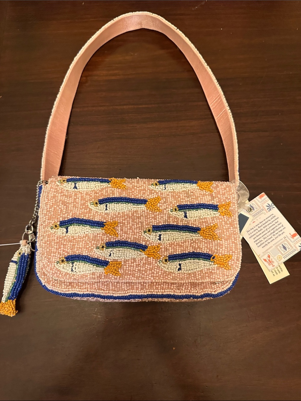 Beaded Fish Pattern Pink Shoulder Bag